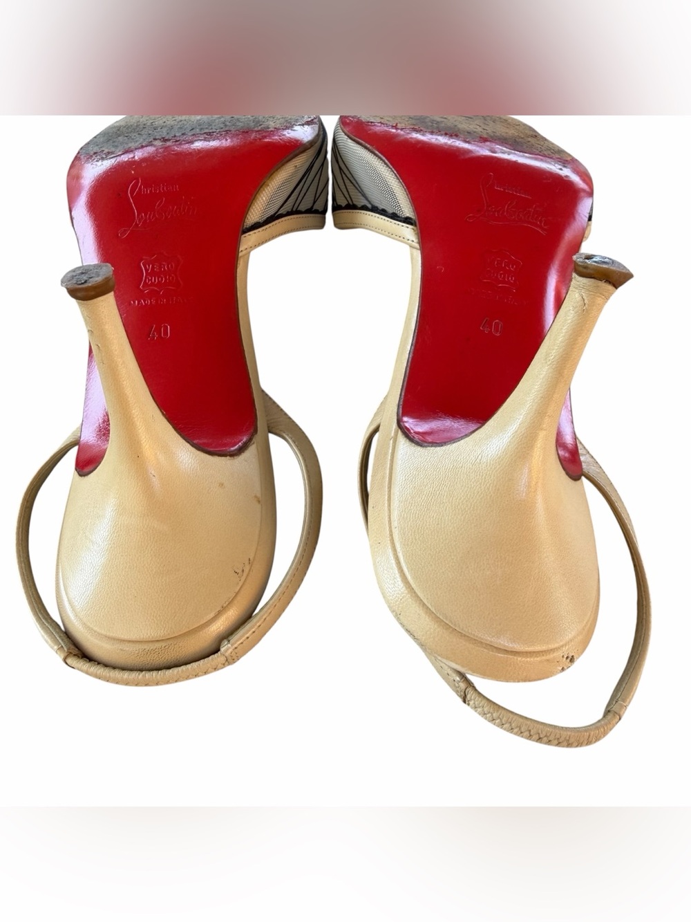 Christian Louboutin Beige and Black Mesh Slingback Sandals - Picture 5 of 15